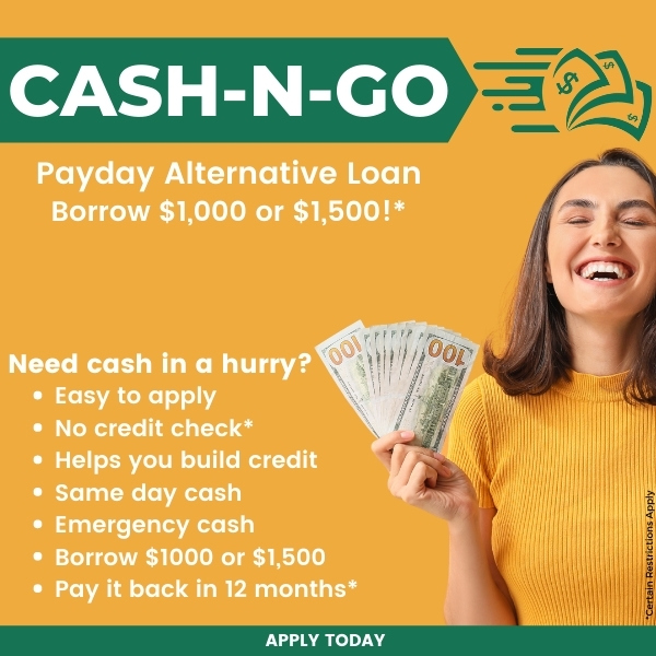 cash n go payday alternative loan borrow $1000 or $1500. Easy to apply, no credit check, same day cash, emergency cash. Certain restrictions apply. Click to apply.