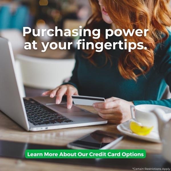 Purchasing power at your fingertips. Click to learn more about our credit card options.
